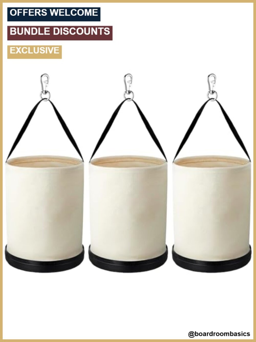 3 Pack Canvas Tool Buckets 12x15 inch Heavy Duty Load 150 lbs Utility Organizer